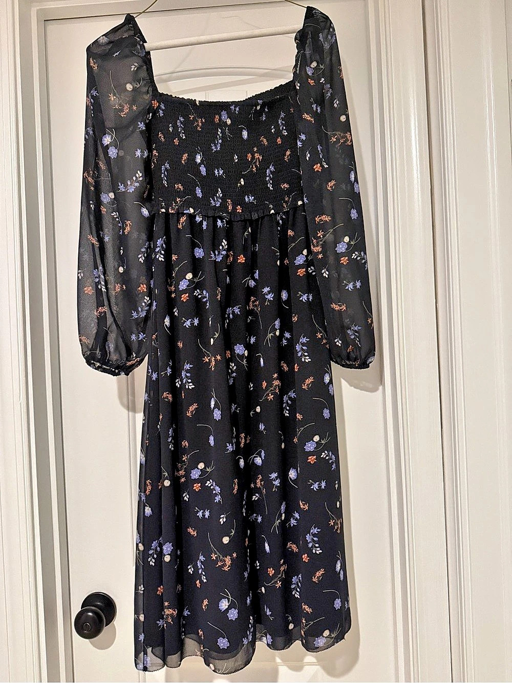 Reformation Wilfred Floral Midi Dress in Black & Purple